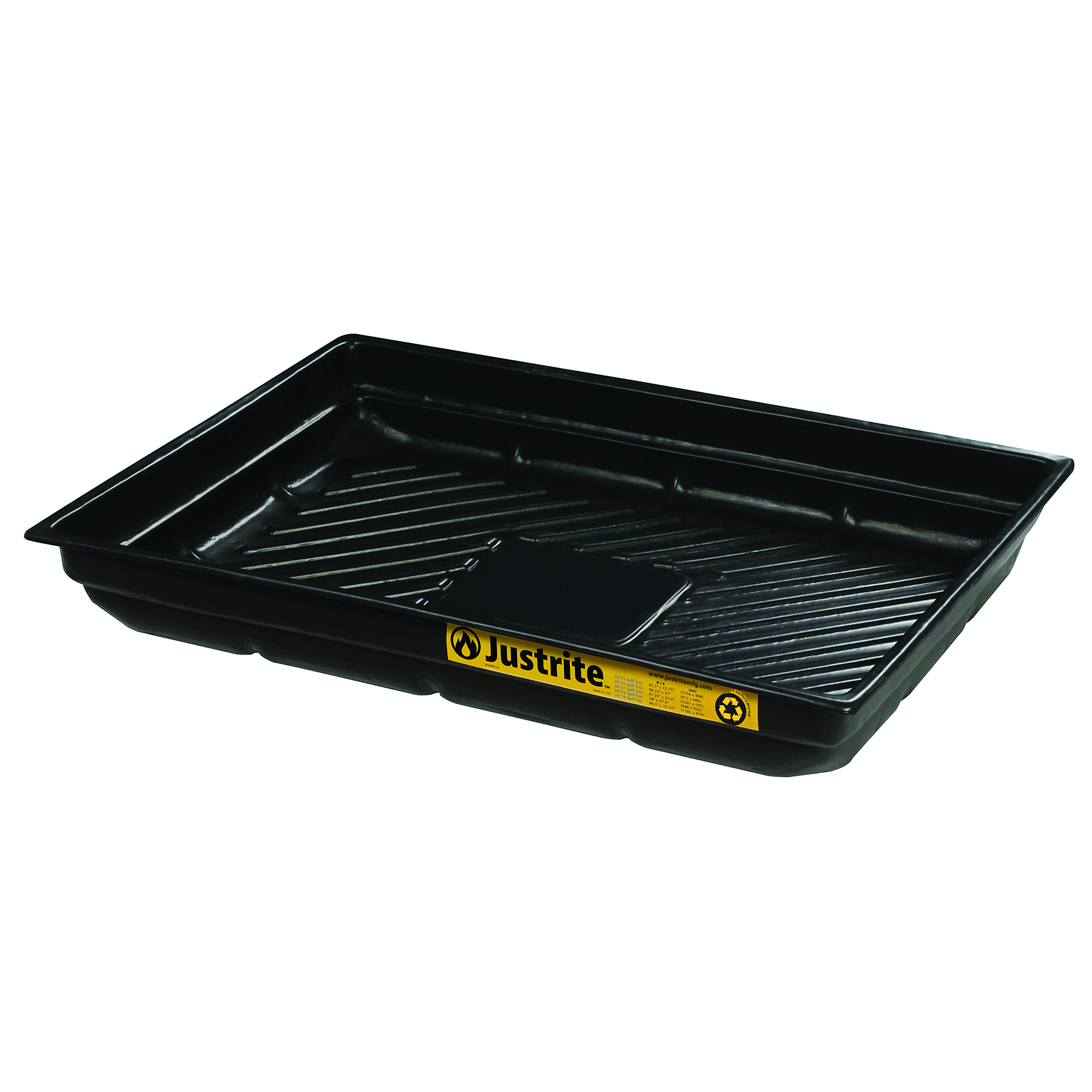 Justrite Spill Tray — 47.5in.W x 23in.D x 5.5in.H, 20-Gal. Capacity, EcoPolyBlend, Black, Model# 28717